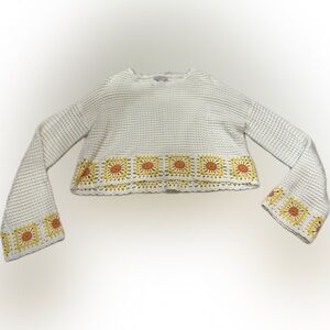 Sincerely Jules Cream Crochet Sweater with Floral Accents